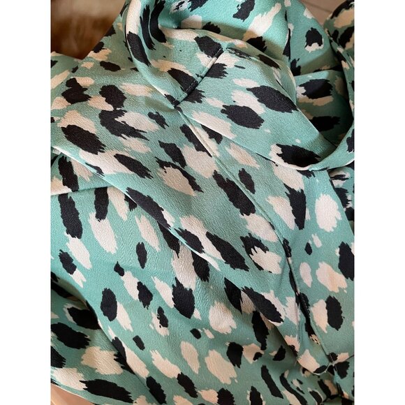 H&M Womens Animal Print V-Neck Blouse Size S Teal & Black - Picture 10 of 10